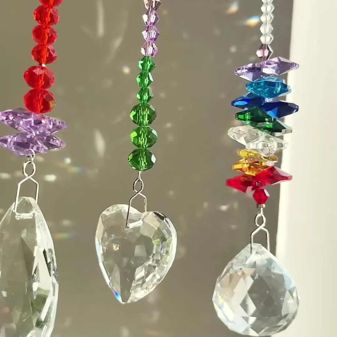 product wholesale colorful art decor crystal glass pendant octogon chakra crystal balls sun catchers for home office garden decoration-7
