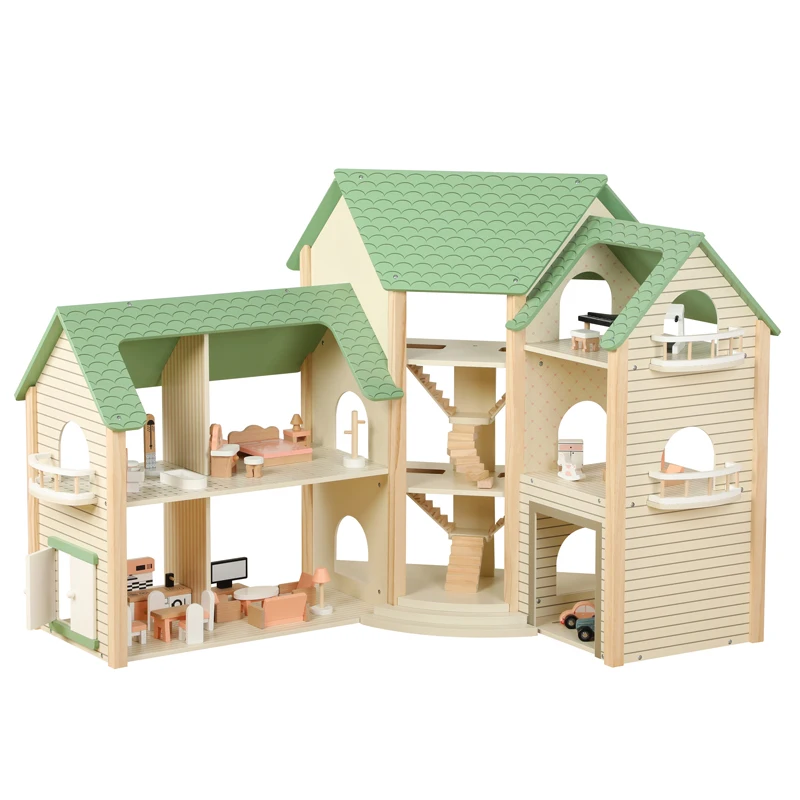 Funny Toy Green Doll House Toys Wooden House Toys Children Role Play Green  Wooden House Game
