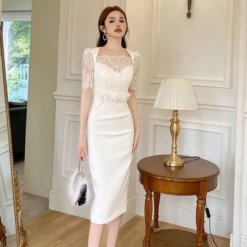 スーツ・フォーマル・ドレス LACE REFINED TIGHT DRESS AMERI LACE REFINED TIGHT DRESS