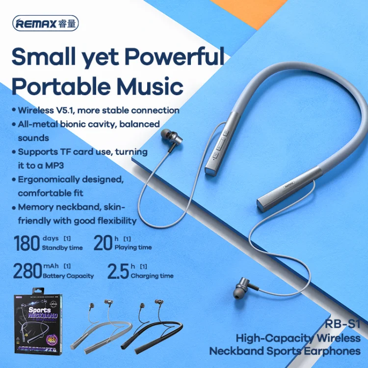 Remax Neckband Bluetooth Earbuds - Wireless Sport Headphones