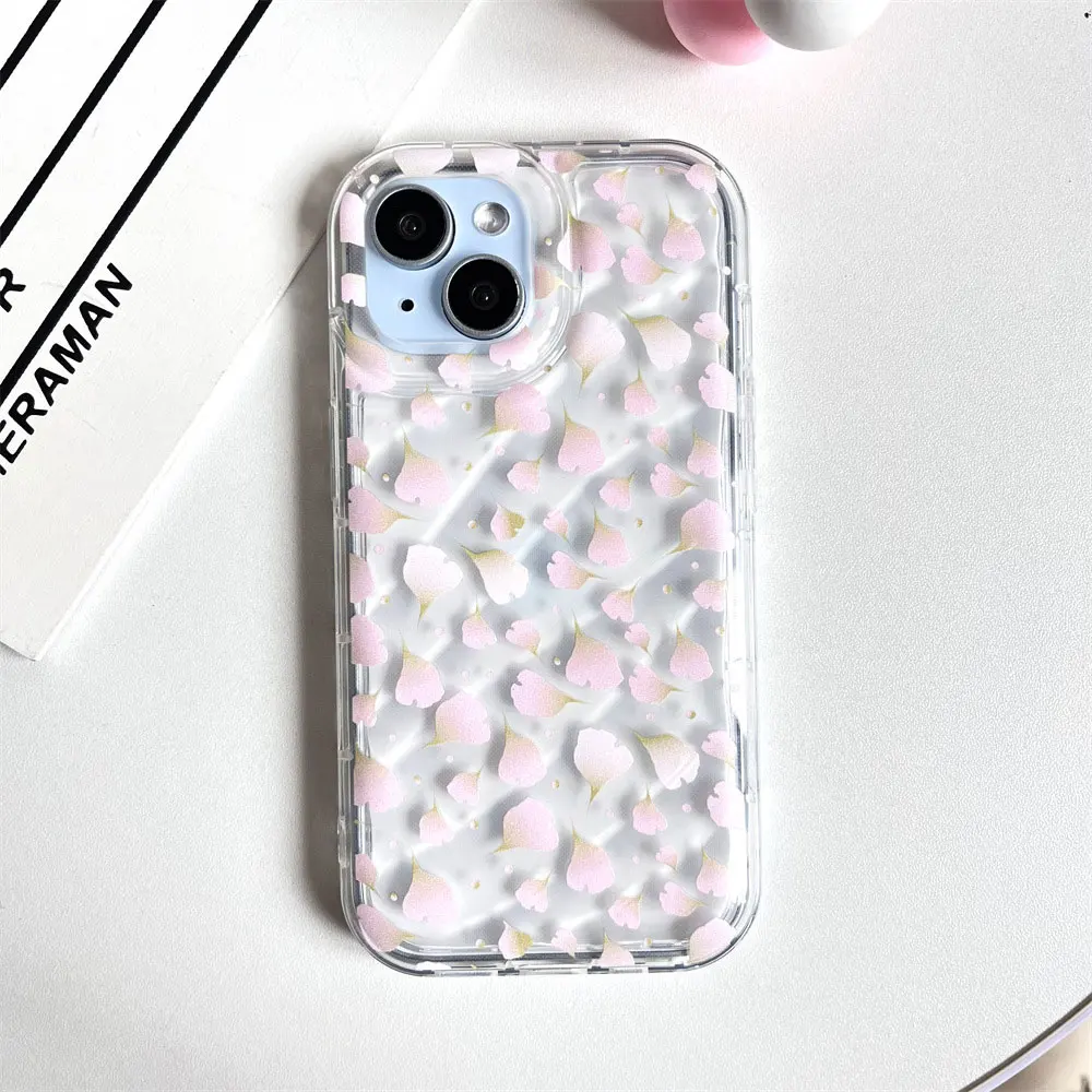 Laudtec Sjk808 Pink Petals Phone Case Clear Simple Cover Skin Friendly Luxury Anti Yellow For Iphone 16 15 14 13 12 Plus Pro Max