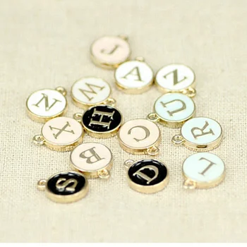 26pcs/Bag  12MM Double Face Enamel Initial Letter Alphabet a to Z Charms for DIY Bracelet Making Jewelry / Baby Pins/Necklace