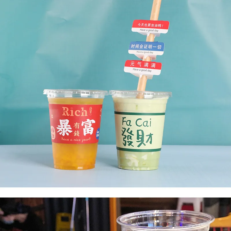 Thai milk tea cup coconut juice cup disposable transparent plastic PET juice cold drink cups with sleeves supplier