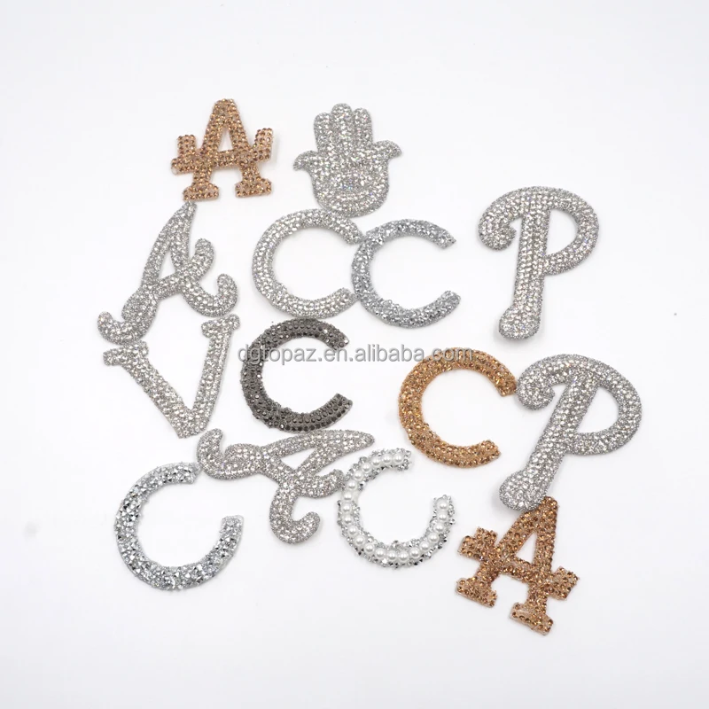 Free sample Luxury rhinestone logo patch applique designer patches famous brands stickers