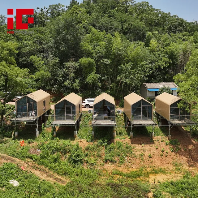 Slope Roof Luxury Prefab Container Villa Triangle Glass Tiny House for Resort Garden Hotel Renovation Vacation with Waterproof
