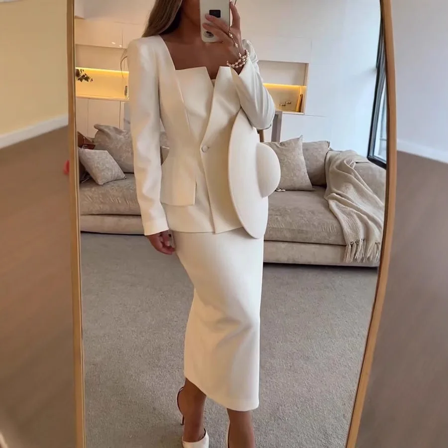 S-2XL Wholesale Elegant Women's Suit Dress Sets in Pure Colors with square Necks High-quality Luxurious Floor-length Dress Sets