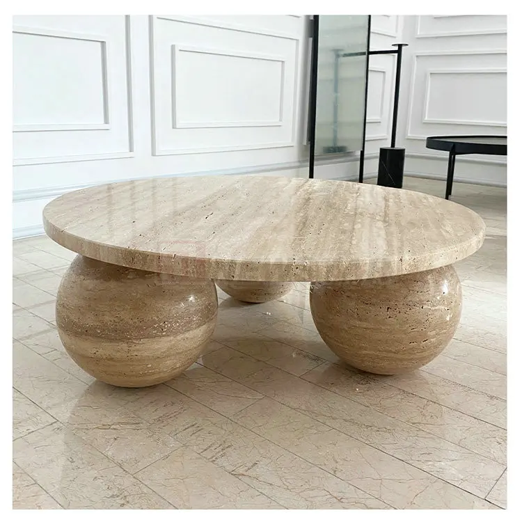 Real Stone Hot Design 2022 Customized Modern Marble Travertine Stone Coffee Table Round Luxury Living Room Sets Furniture Luxury