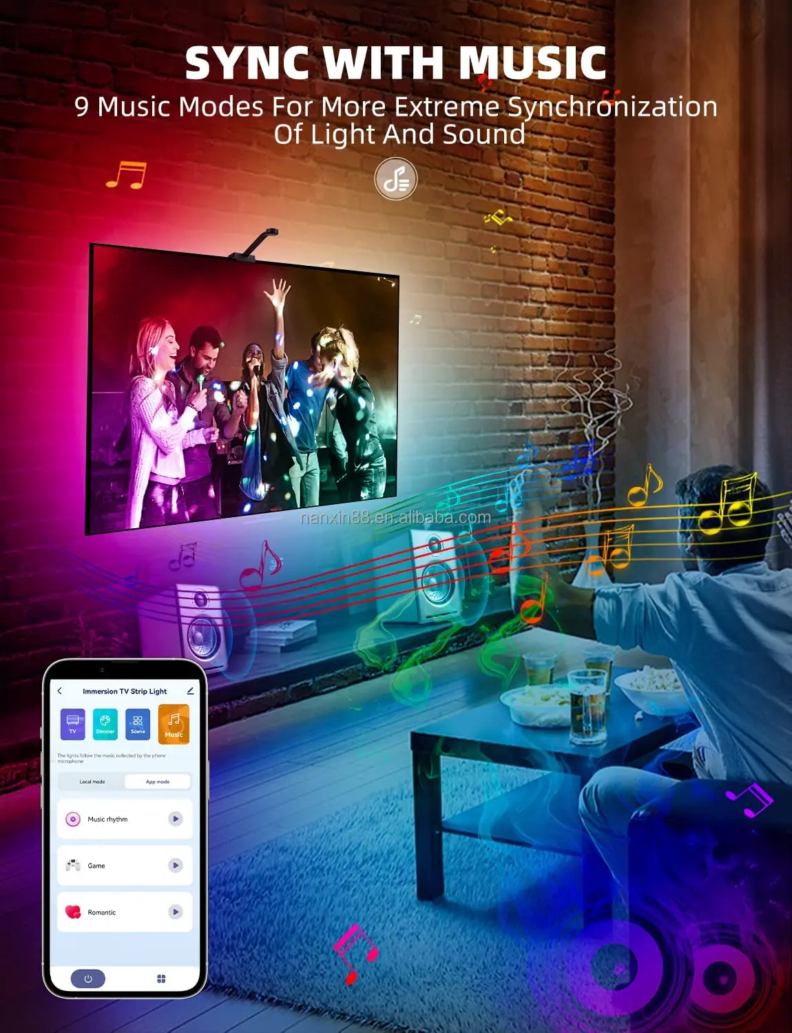 2022 Smart Ambient TV Light Kit Sync Box with Camera Led Backlight Camera WiFi Alexa Google Control Led Light Strip for Gaming