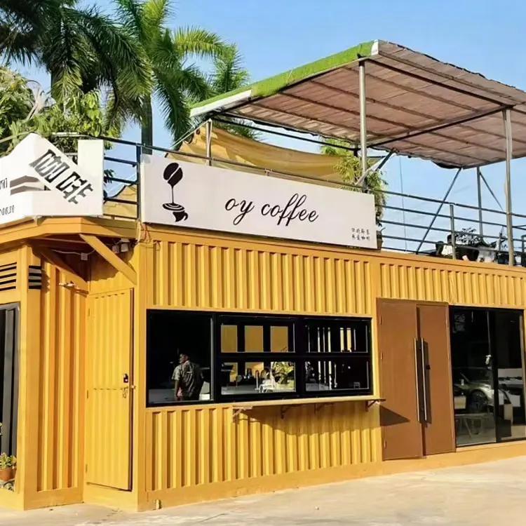Urban Pop-Up Expandable Container Kiosk Mobile Food Shop with Fire-Resistant Bamboo Cladding Easy Shipping