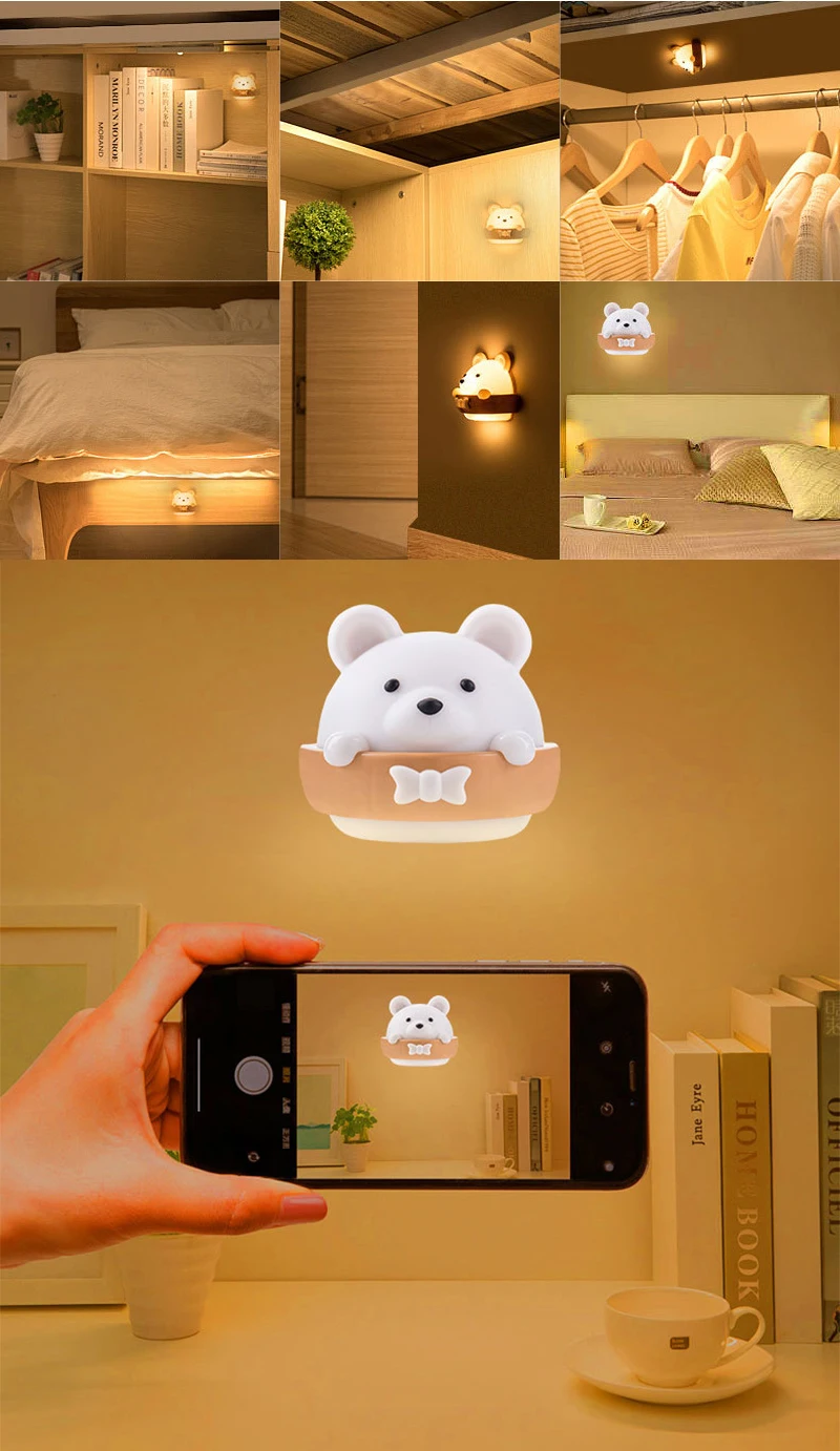 Led Small Night Light Bedroom Bedside Hole Free Wall Lamp Can Be