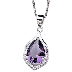 925 Sterling Silver Crystal Amethyst Pendant Necklace Gold Plating Women's Wedding Jewelry Featuring Brass Diamond Zircon Pearl