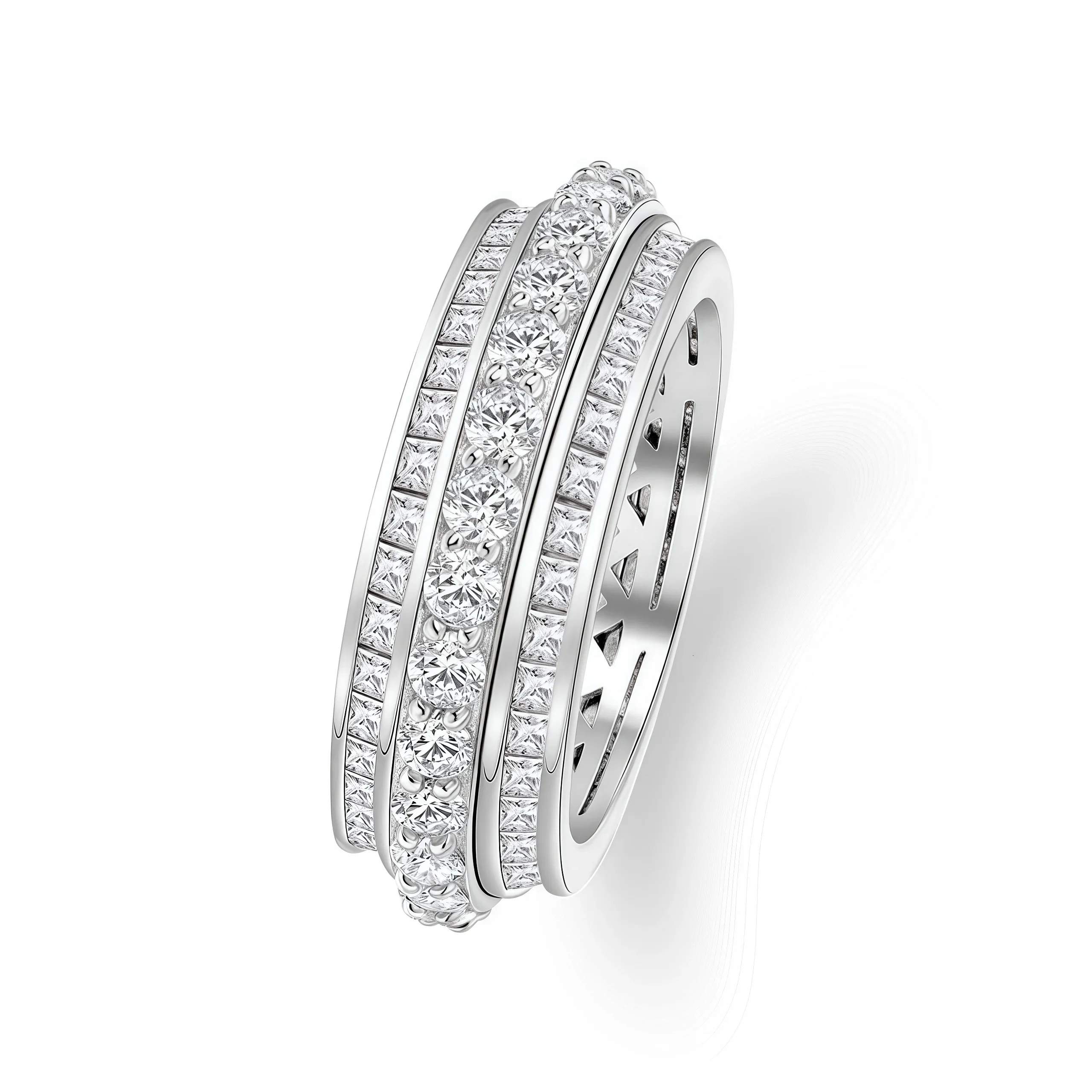 MUSHAN Jewelry Factory 925 Sterling Silver Round Ring Wedding Bands 1.5mm Rotatable High Carbon Diamond Fine Rings for Women