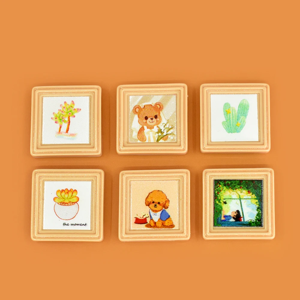 Miniature Oil Painting Picture Frame Resin Charms for DIY Scrapbooking Refrigerator Magnet Slime Filler
