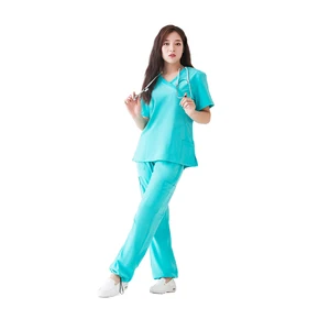 Women's Nurse Comfortable Stretchy Medical Scrubs Suits OEM Woven Polyester/Rayon/Spandex with Needle Detection for Hospitals