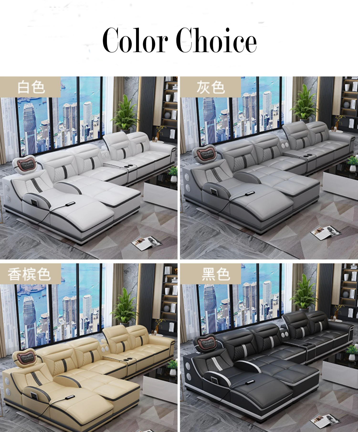 Custom Multifunction Blackleather Sofa,Lazyboy Recliners,Modern Leather