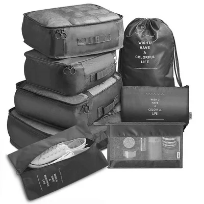 QUMENEY Set di 8 organizer per valigie, impermeabili, da viaggio, per scarpe, organizer da viaggio (beige
