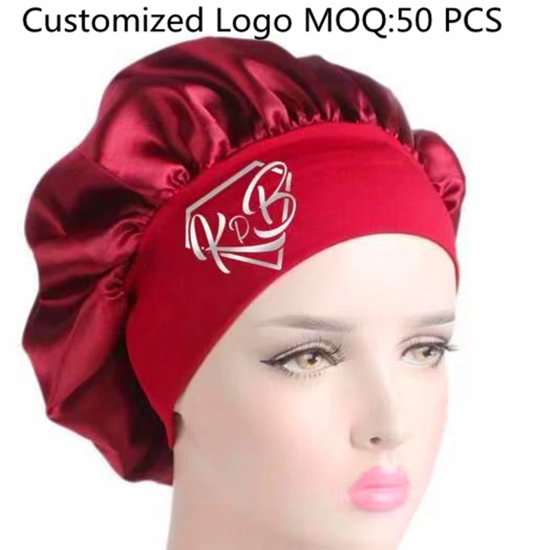 New Style Silky Sleeping Bonnet Caps Plain Night Sleep Hat Women Hair Satin Bonnet With Wide Band