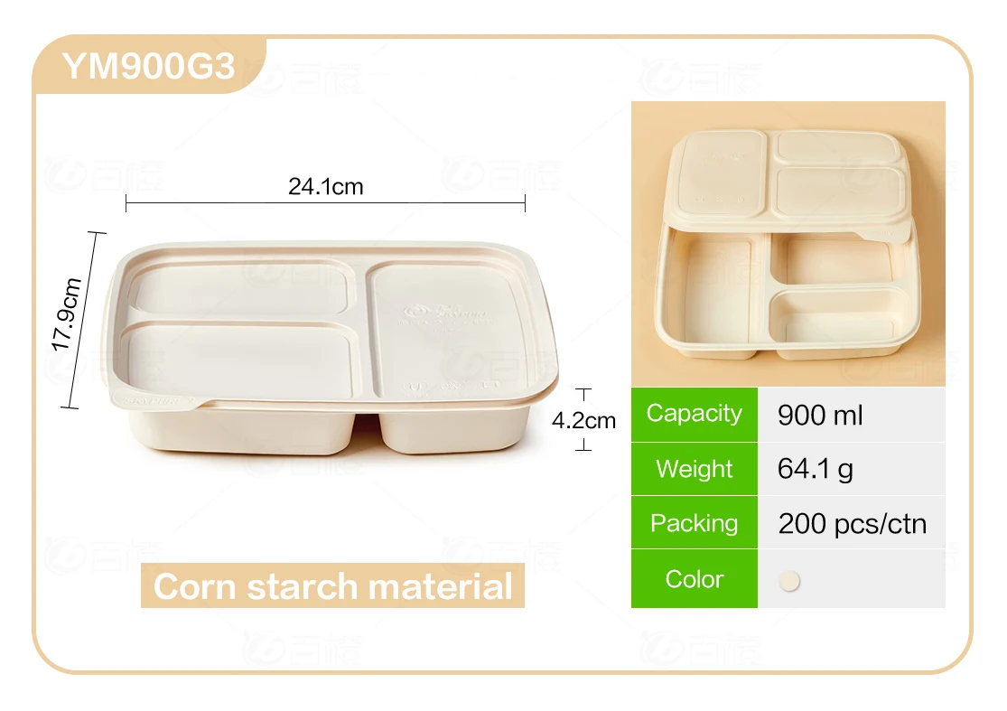 Cornstarch 900ml Biodegradable Microwave Disposable Plastic