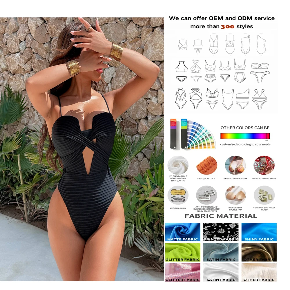 High Cut One-Piece Swimwear Plus Size Fashion Classy Sexy Textured Bikini  Bathing Suits for Women