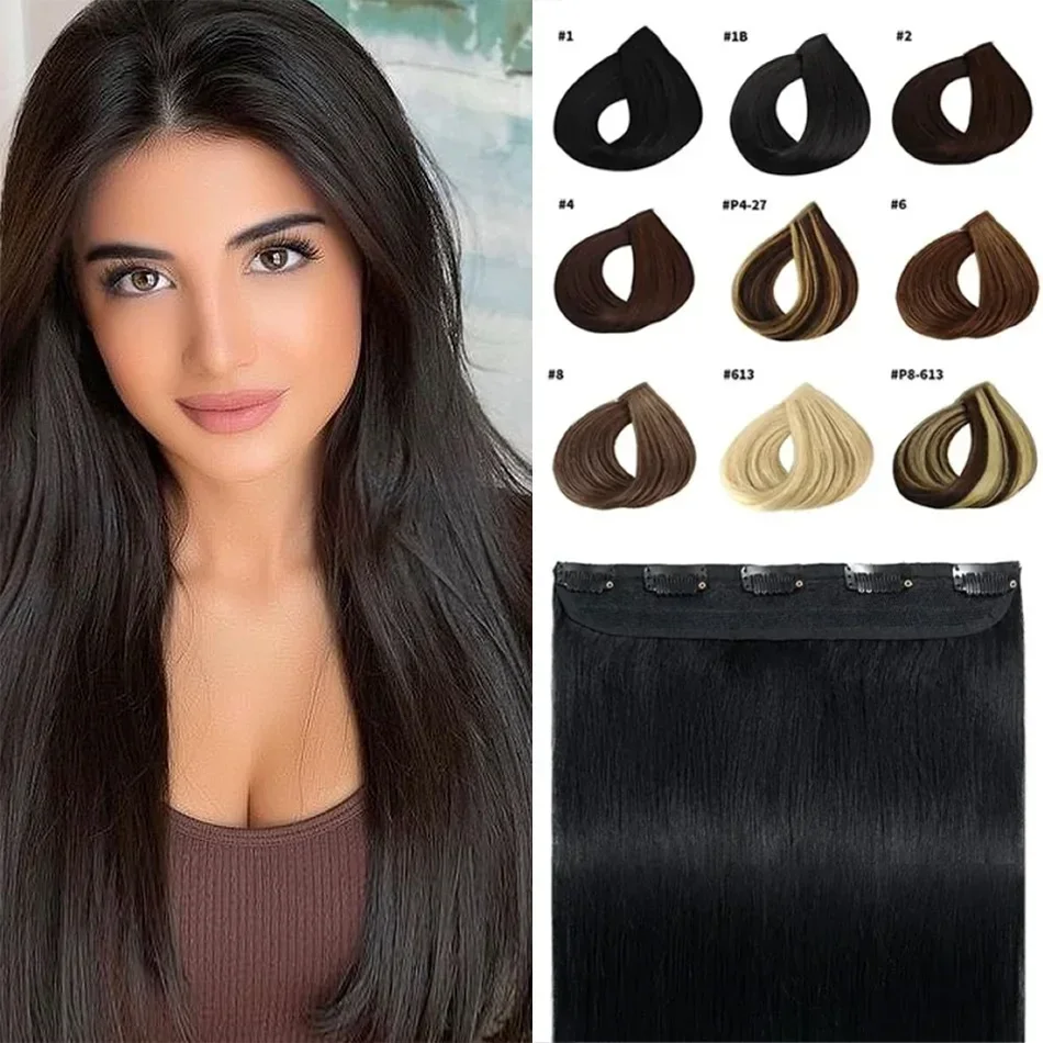 Extension per capelli umani brasiliani Remy con clip, set da un pezzo, lisci naturali, testa intera_voghion.com