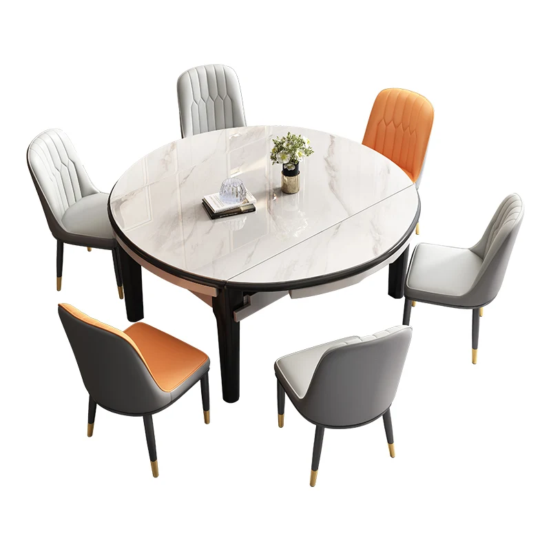 Slate Foldable Dining Table and Chairs Combination Solid Wood Modern Simple Light Luxury Telescopic Folding Dining Table