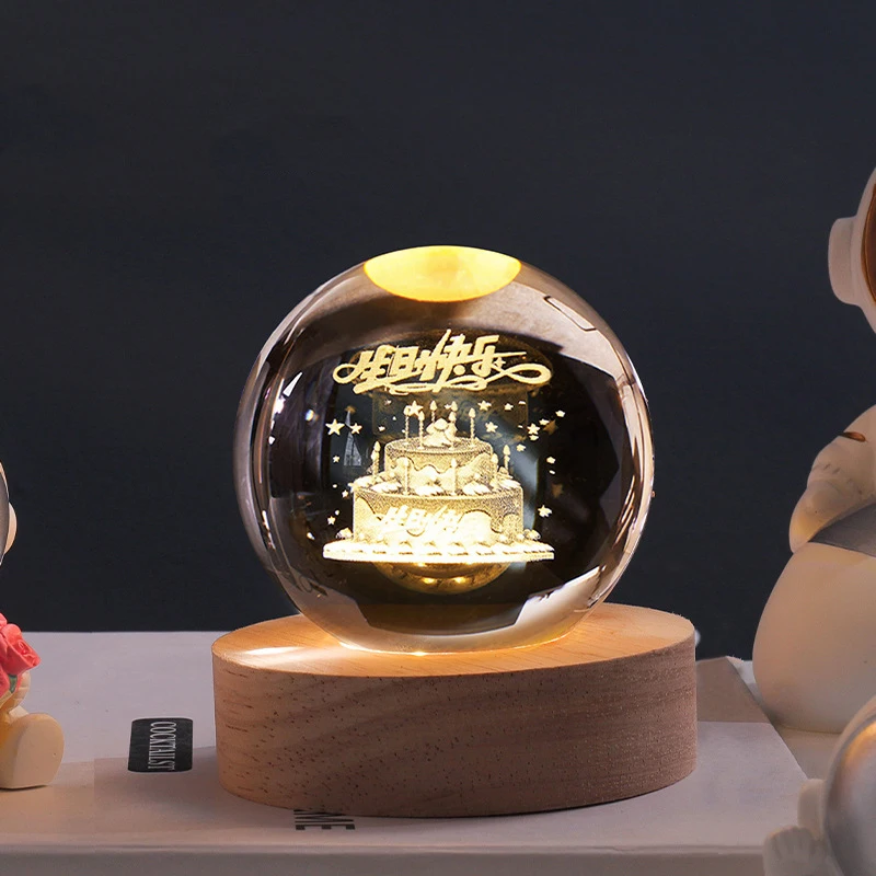 Solar System Led Night Lights 3d Luminous Crystal Ball Decoration Art Crystal Ball Night Lamp