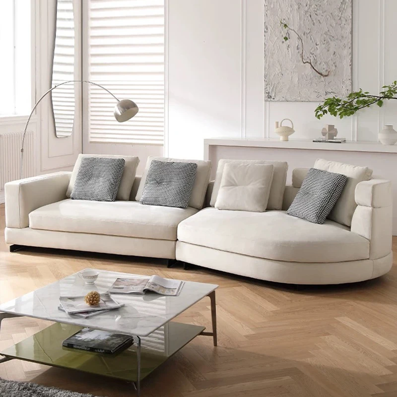 Designer Special Shaped Modern Sofa High End Elegant Large Villa Wooden Living Room Sofa Light Luxury Line Fabric Sofa for Home