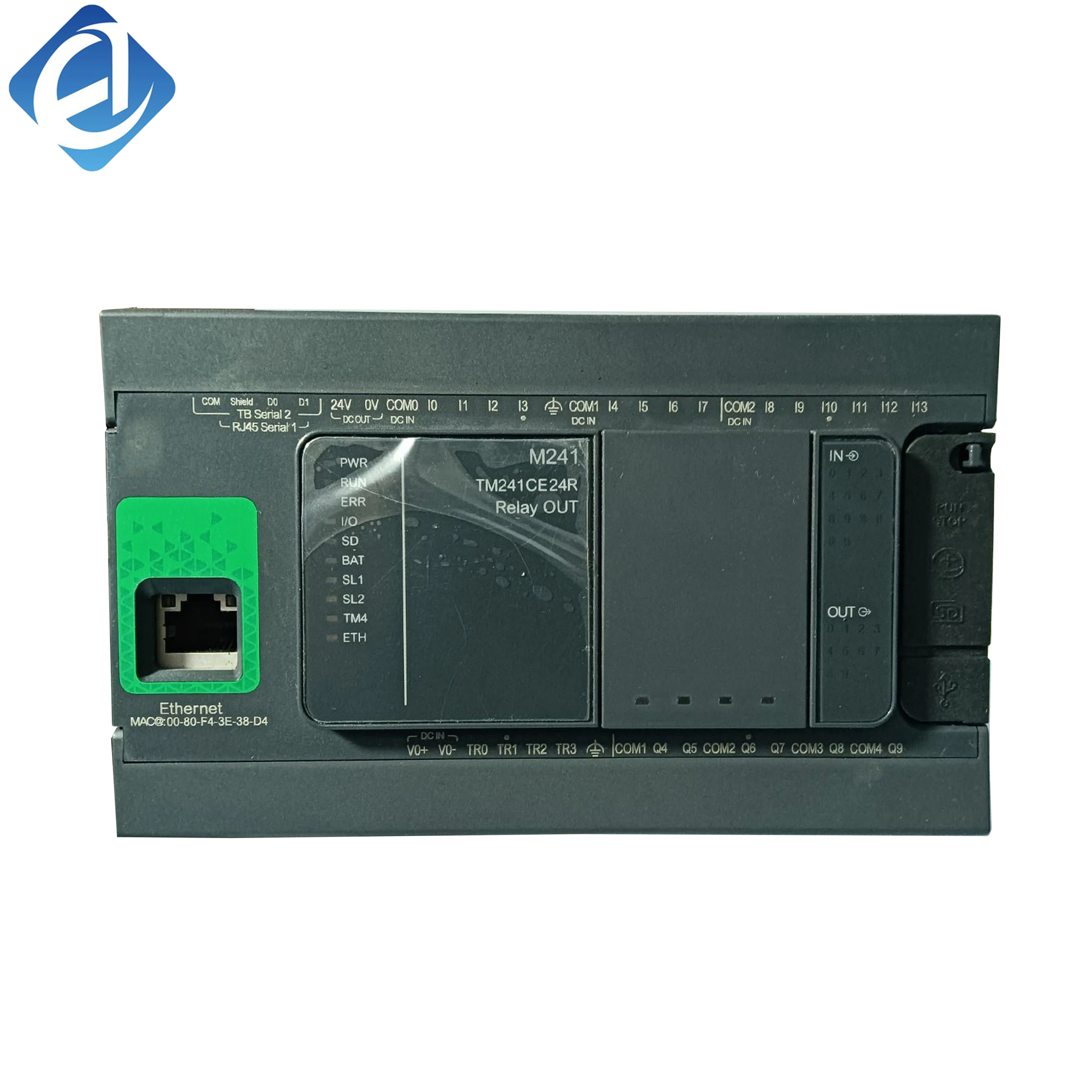 New Original TM241CE24R Modicon TM241 series compact PLC. Integrated 24 I/O points, relay output and built-in Ethernet port. It provides stable logic control, convenient networking and reliable anti-interference performance