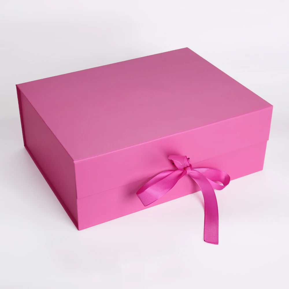 Customizable Luxury Rosy Folding Magnetic Paper Box Embossing Ribbon Gift Packaging for Cosmetics Shoes (Recycled Materials