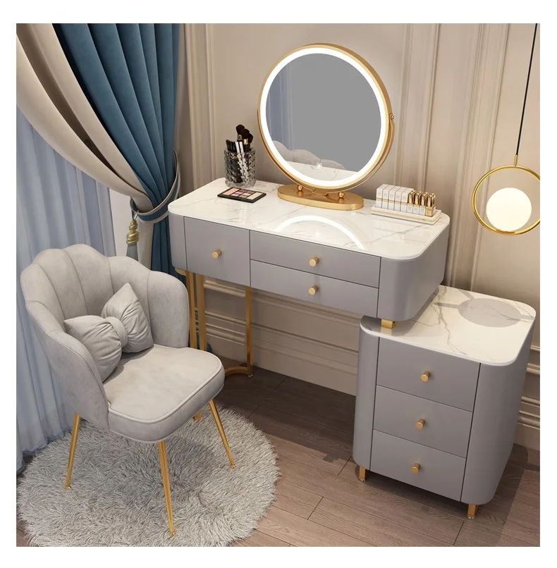 Coiffeuse moderne en marbre léger, meuble de chambre à coucher, Table de  maquillage de luxe avec lumière LED, vente en gros - AliExpress