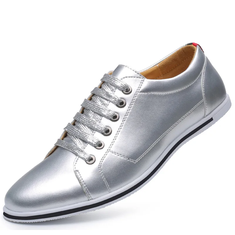 Sh11605a Big Size 47 48 Leather Men Casual Shoes 2023 Loafers Moccasins  Breathable Slip on Gold Silver Driving Shoe