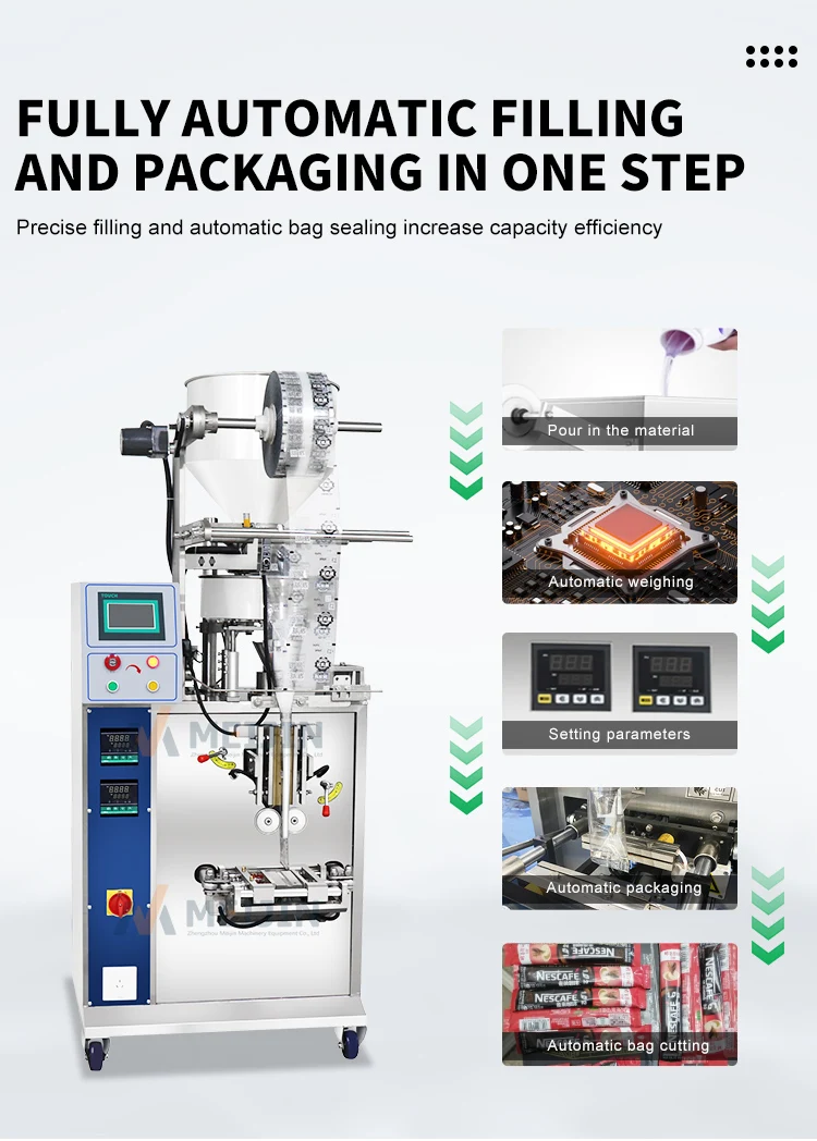 Filling Sealing Machine Food Premade Bag stick sachet packing machine cooked food packaging ice cube maker and water tea factory