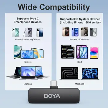 BOYA BY-V4U Wireless Lavalier Microphone for iPhone 15/16 Series Type C Smartphone with Charging Case, 4-channel detail image