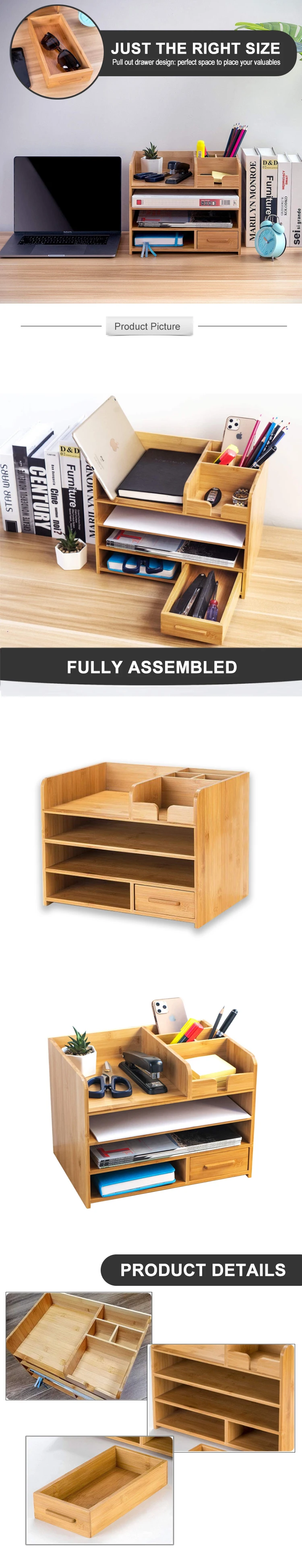 Bamboo Desktop Organizer Home Office Bamboo Desk Drawer Organizer - 4 ...