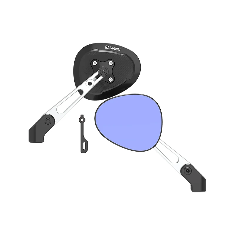 SMNU New Aluminum Alloy Foldable Motorcycle Rear View Mirrors Anti-Glare Blue Lenses Multi-Angle Adjustable Hydrophobic