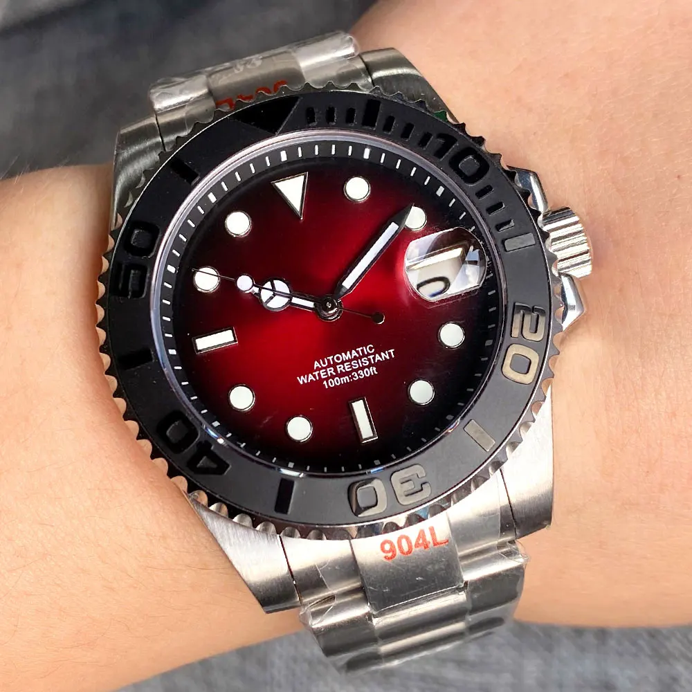BLIGER Solar 100m Waterproof Automatic Watch Men Divng Wristwatch Chapter Ring 904L Bracelet 40mm Sub Professional Watch