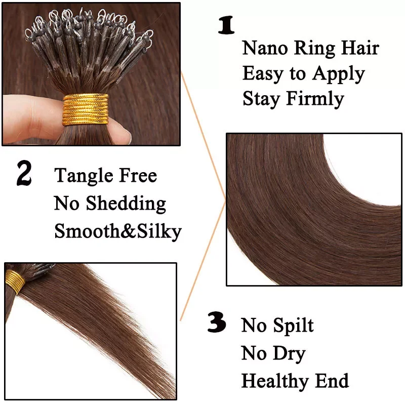 100 Strands Nano Rings Micro Links Human Hair Extensions Natural Blonde Micro Bead Loop Pre Bonded Remy European Straight Hair