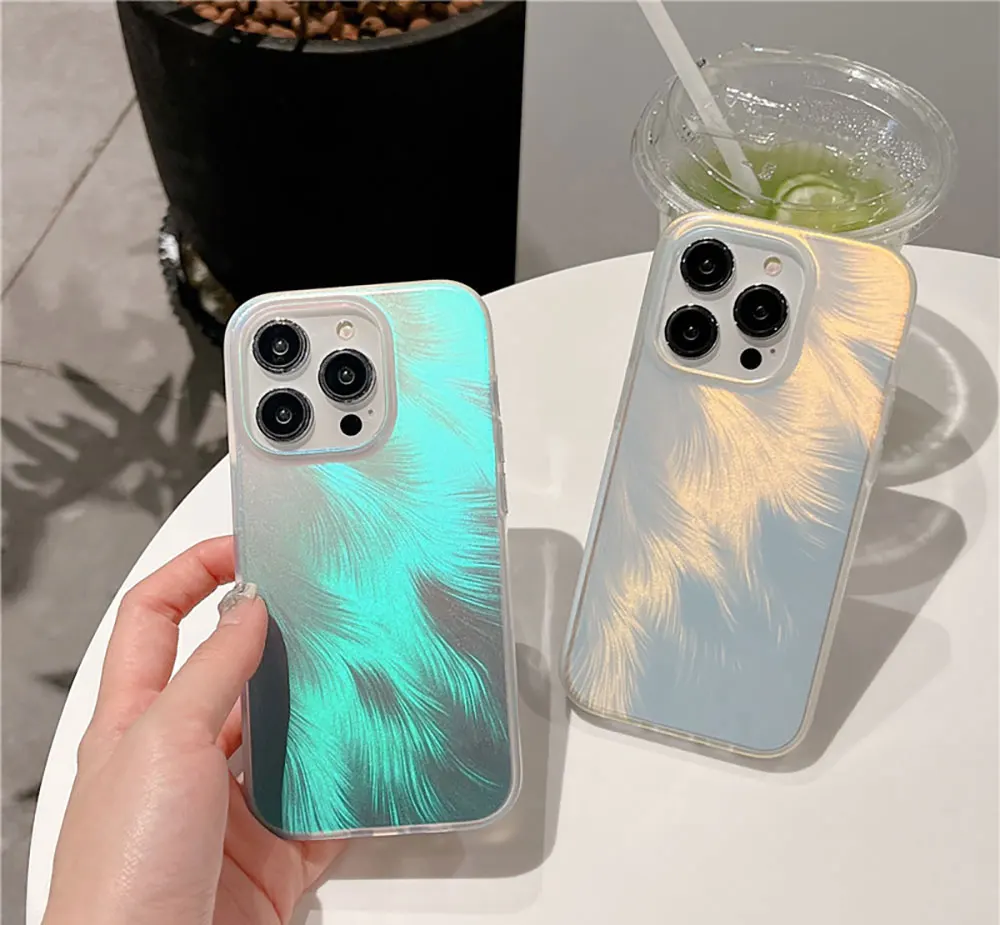 Gradient Puffer Phone Cases For Iphone X 7 8 10 11 12 13 14 15 Max Pro Plus Luxury Matte Laser Frosted Ombre Case SJK144 Laudtec factory