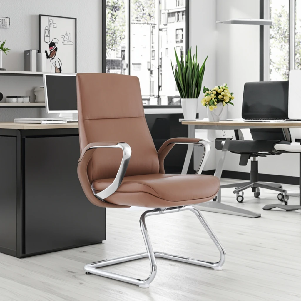 Industrial Leather Executive Conference Chair with Chrome Frame Steel Reinforced Joints Adjustable Height-Modern Office Solution 5