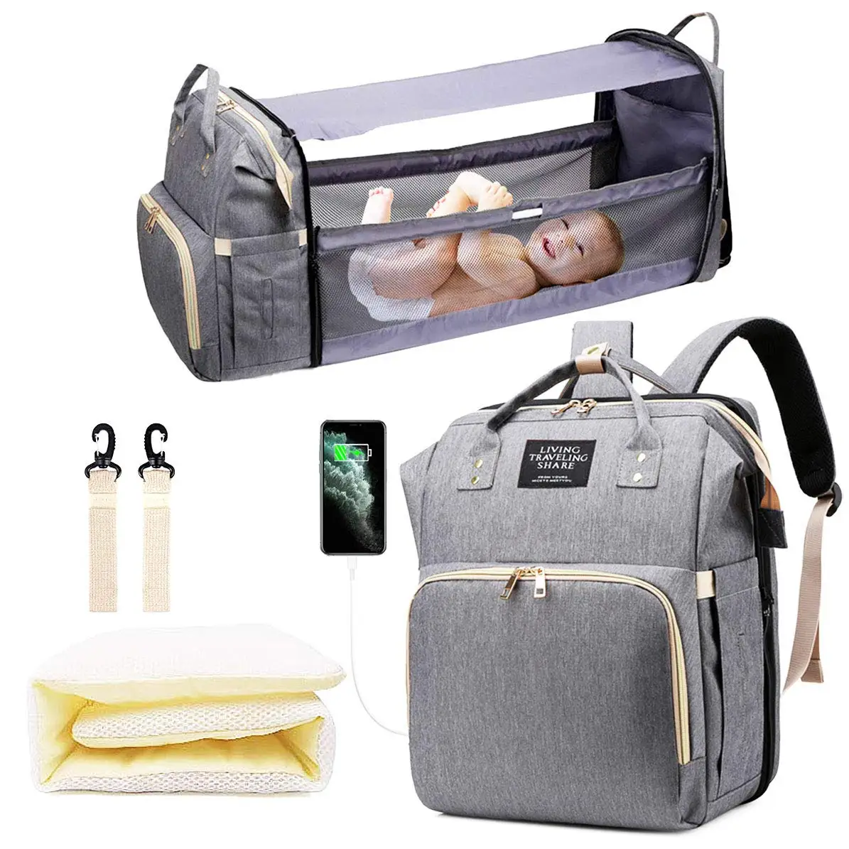 5 in 1 Diaper Bag Backpack with Changing Station Mommy Bag Diaper Bag Changing Station Multi-Function Waterproof