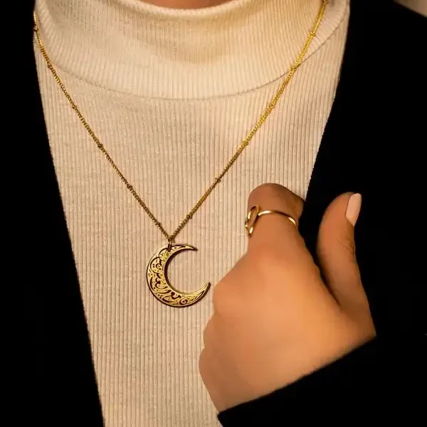 Collana Con Luna Araba E Simbolo Islamico In Acciaio Inossidabile - Gioiello Religioso Allah Per Uomo E Donna, Regalo Per Ramadan Ed Eid - 4