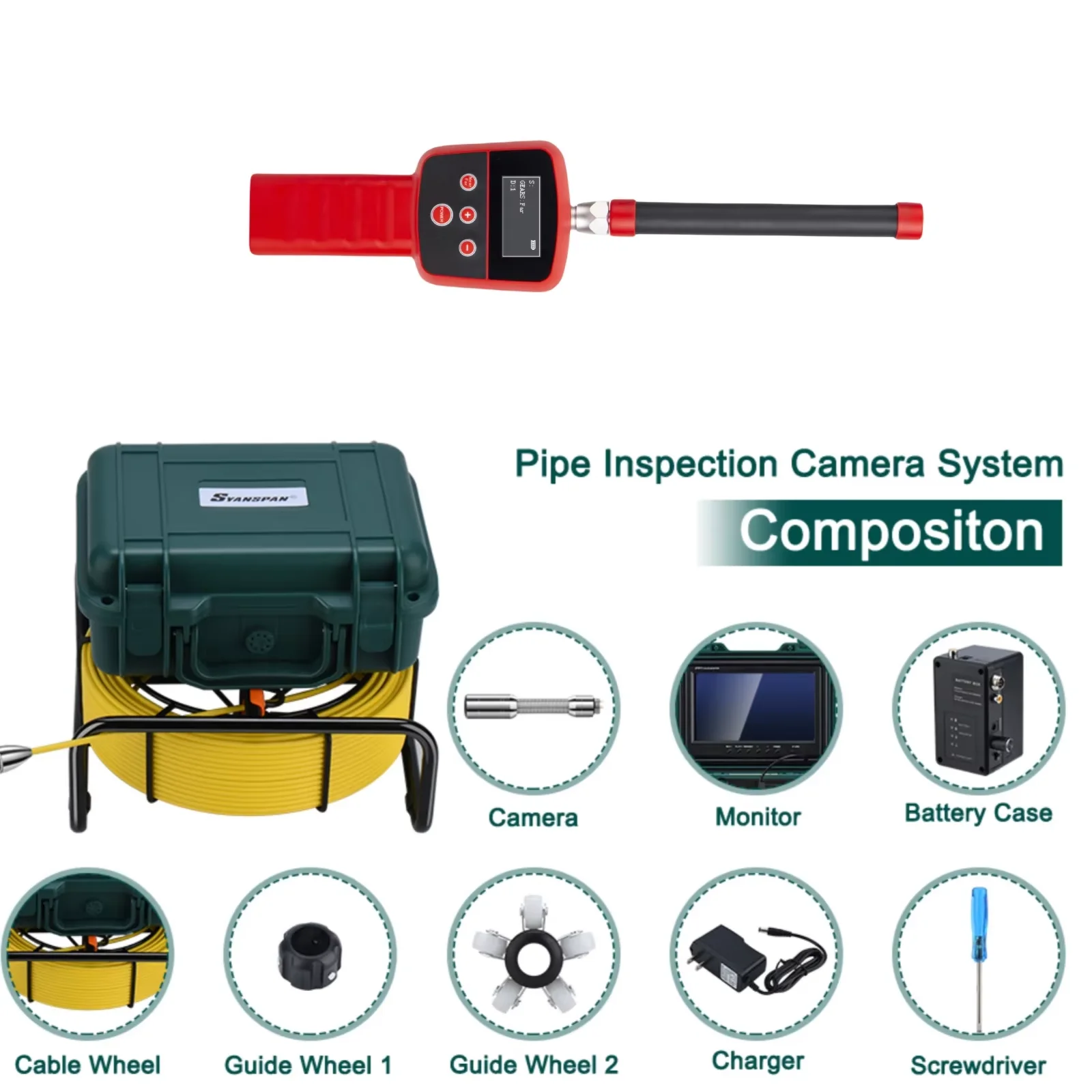 9Inch Drain Pipe Inspection Sewer Camera 512 HZ Self Leveling Industrial Endoscope 23mm Head Sewer Camera Pipe with Locator