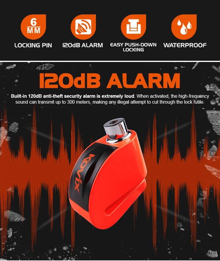 Kovix Motorcycle Wheel Disc Brake Alarm Lock Stainless Steel Safety