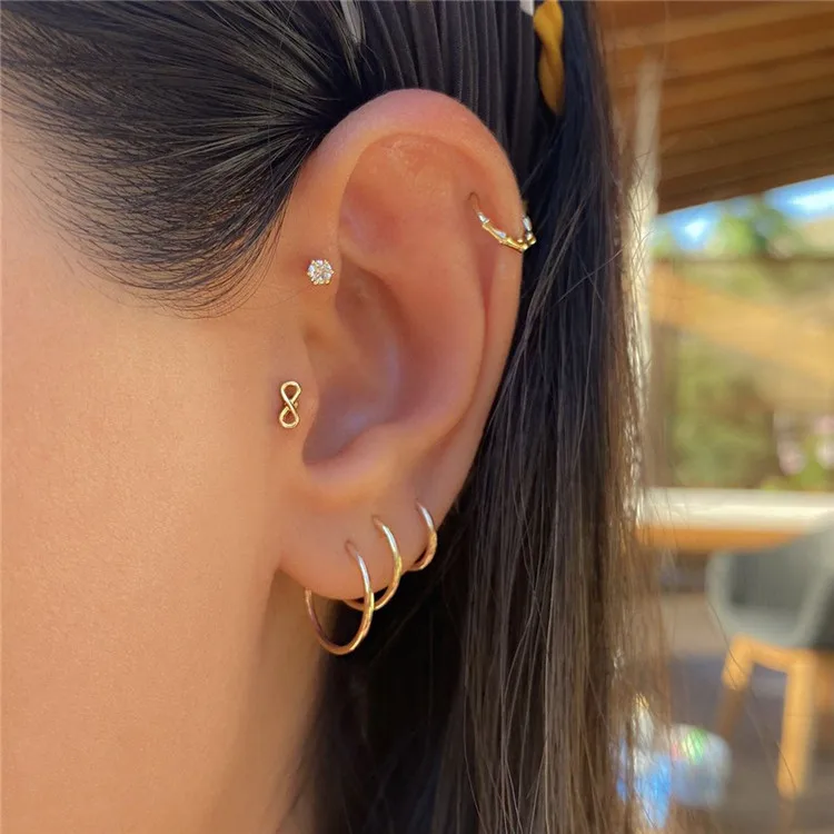 SP Fine Piercing Jewelry Simple S925 Silver Ear Nail 18G16G Flat