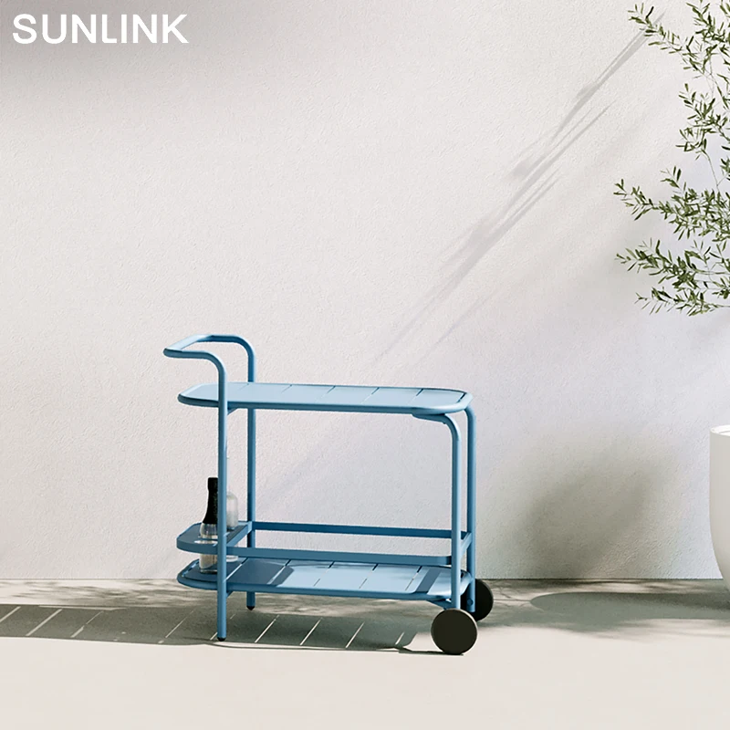 Indoor and Outdoor Modern Multi-Function Aluminum Trolley Cart Wheels Garden Patio Swimming Pool Party Rolling Storage Bar Cart