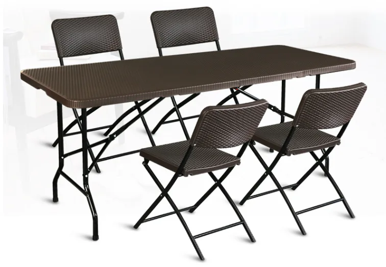 Outdoor Plastic Folding Round Rattan Table Chairs Small square Casual ...