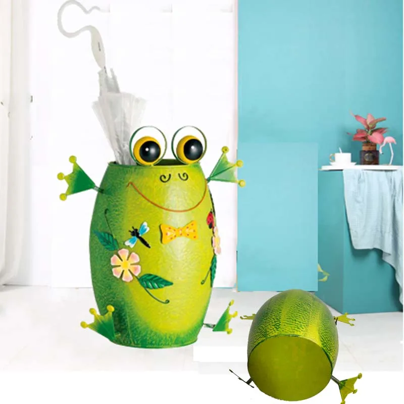 frog patio umbrella stand Alpine Corporation QWR1004 Indoor/Outdoor Smiling with Yellow Garden Statue, Playful Frog Statue, 23