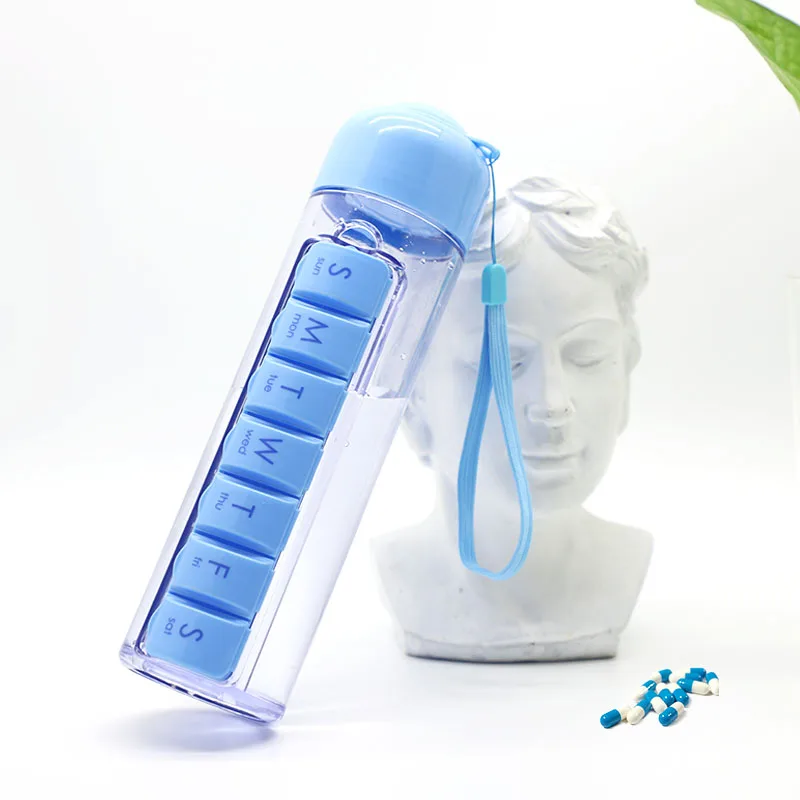Weekly 7 Days 350ML Capsule Shape Pill Organizer Case Portable Detachable Water Bottle Pill Container Box with Drinking Bottle