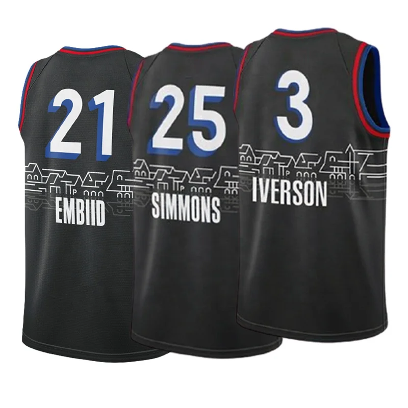 NBA_ jersey Men Basketball Joel Embiid Jersey 21 Ben Simmons 25 Tobias  Harris 33 Allen Iverson 3 City Earned Blue Red White Ex''nba''jerseys 