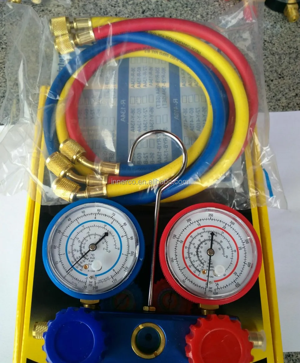 A/c Diagnostic Manifold Gauge Set R410,R134a,R22,R404a Refrigerants,With Aluminum Valve Body